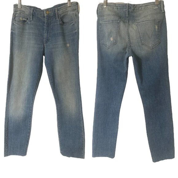 Mother The Looker Crop Jeans Size 29 In Shake Well Wash Blue Stretch Distressed - Picture 1 of 16